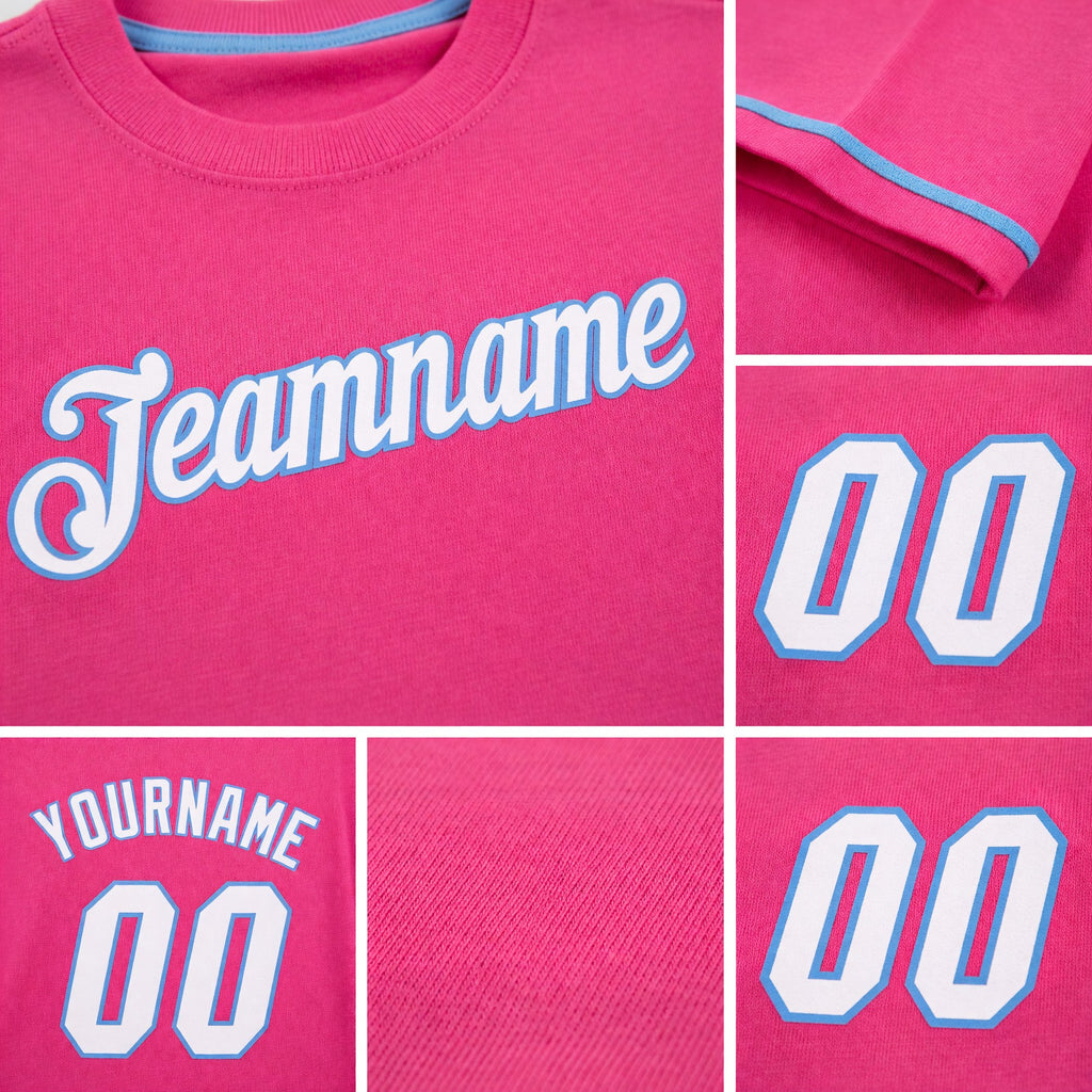 Custom Pink White-Light Blue Performance T-Shirt detail