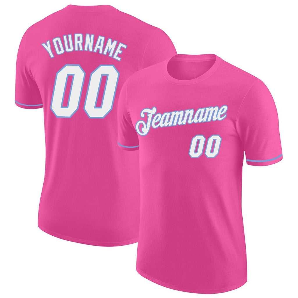 Custom Pink White-Light Blue Performance T-Shirt photo 1