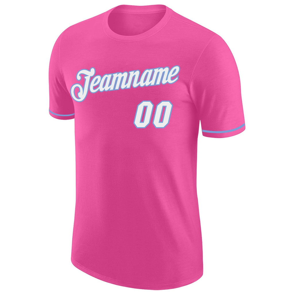 Custom Pink White-Light Blue Performance T-Shirt photo 4
