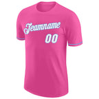 Custom Pink White-Light Blue Performance T-Shirt photo 4