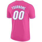 Custom Pink White-Light Blue Performance T-Shirt photo 5