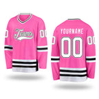 Custom Pink White-Black Hockey Jersey