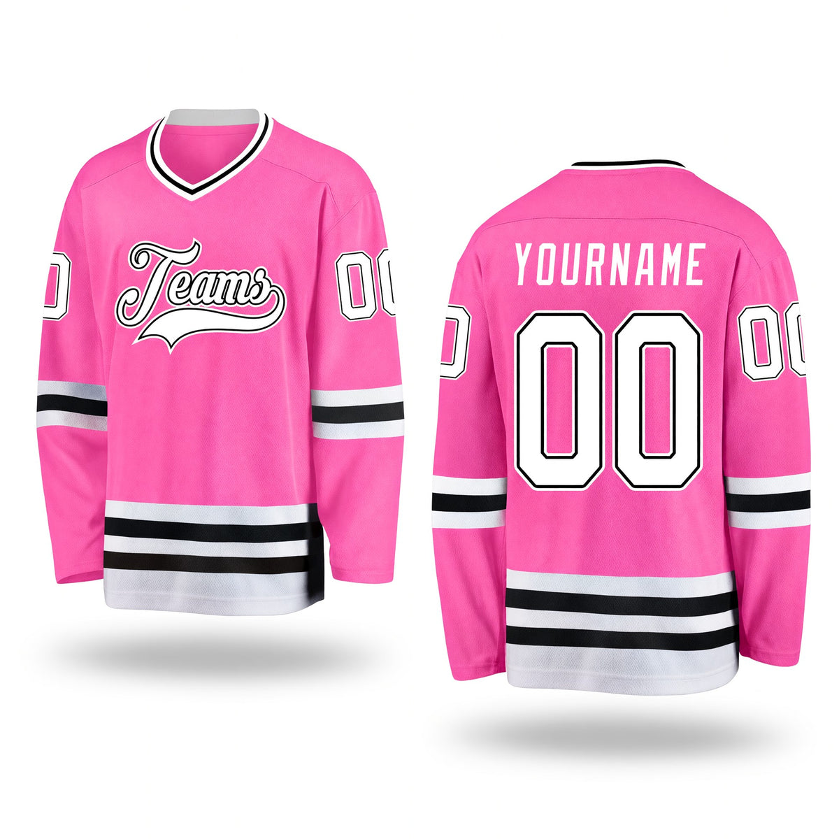 Custom Pink White-Black Hockey Jersey