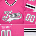 Custom Pink White-Black Hockey Jersey detail