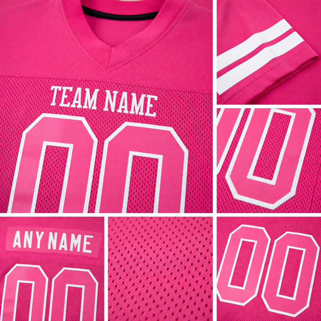 Custom Pink Pink-White Mesh Authentic Football Jersey detail