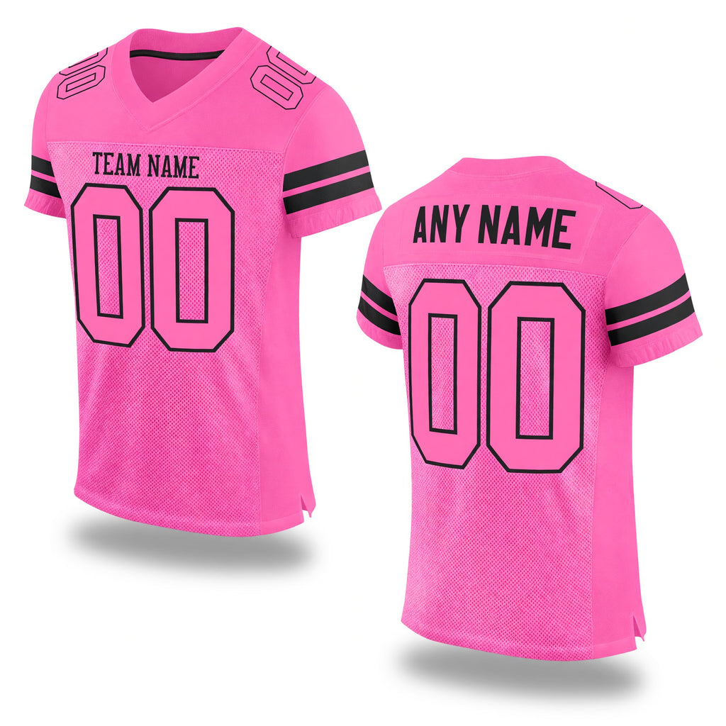 Custom Pink Pink-Black Mesh Authentic Football Jersey