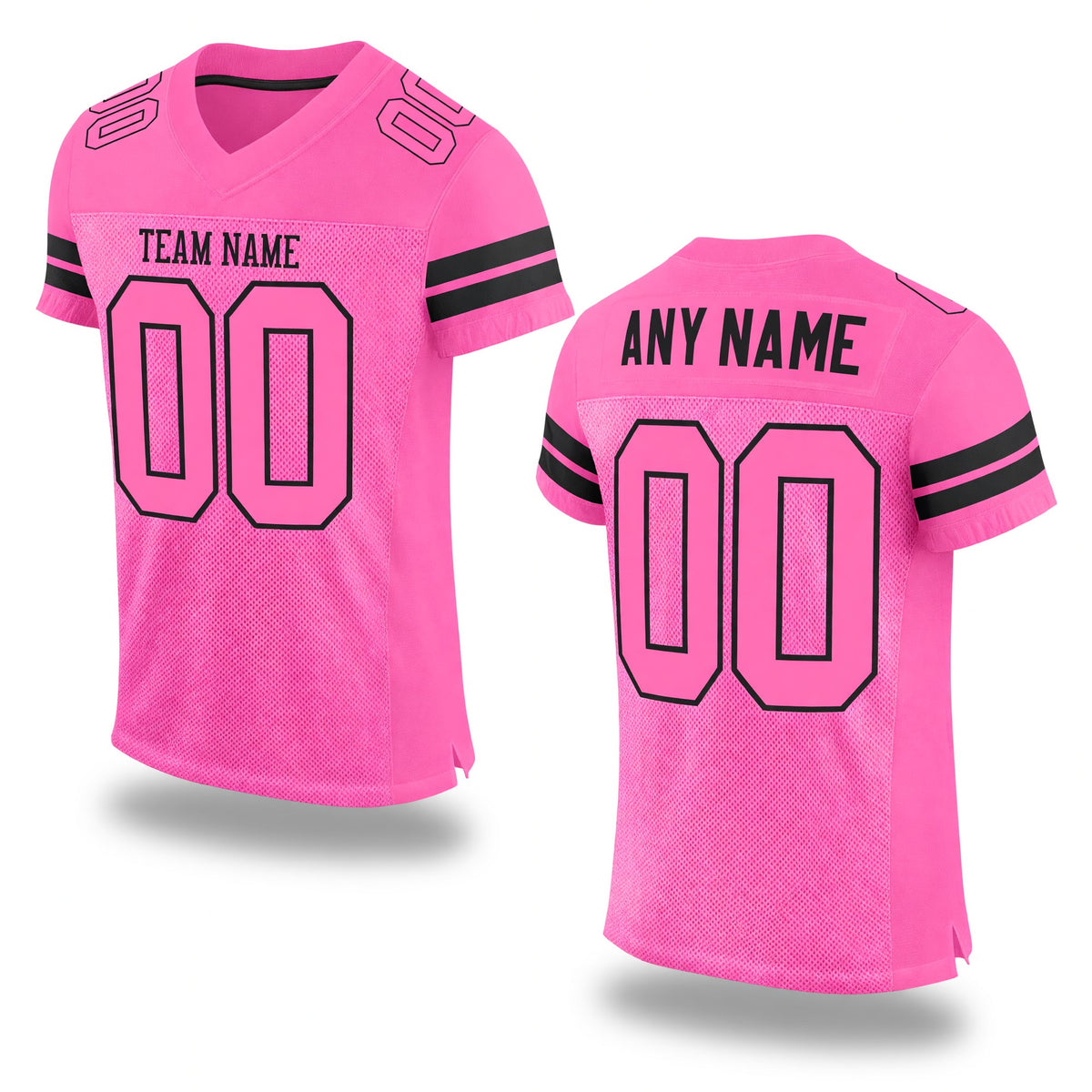 Custom Pink Pink-Black Mesh Authentic Football Jersey