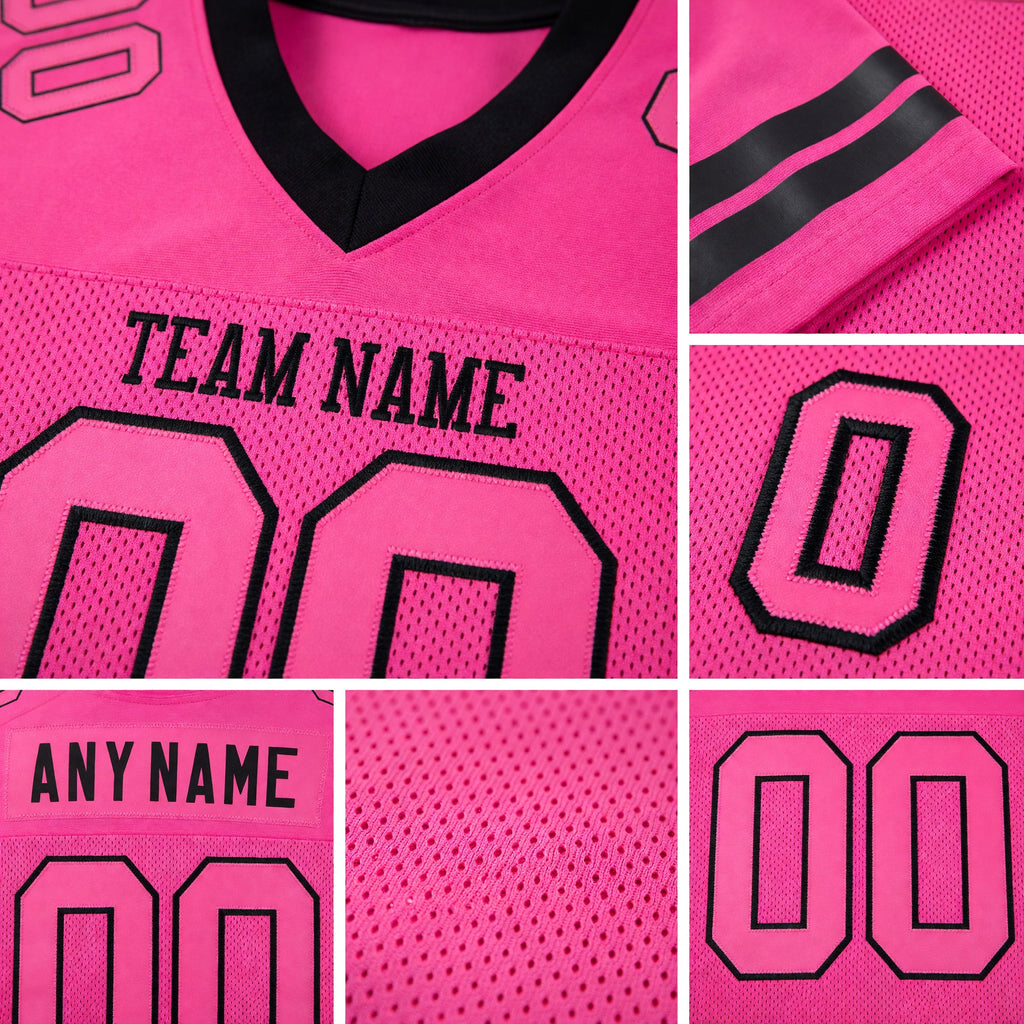 Custom Pink Pink-Black Mesh Authentic Football Jersey detail