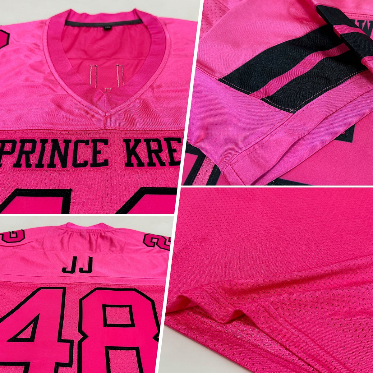 Custom Pink Pink-Black Mesh Authentic Football Jersey photo 2