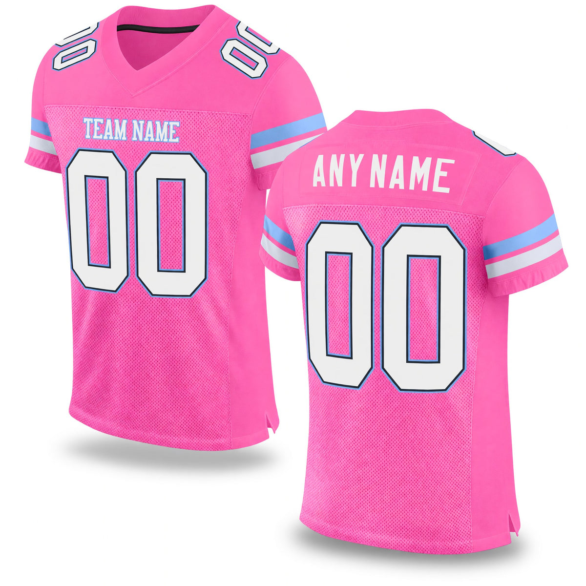Custom Pink White-Light Blue Mesh Authentic Football Jersey