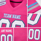 Custom Pink White-Light Blue Mesh Authentic Football Jersey detail