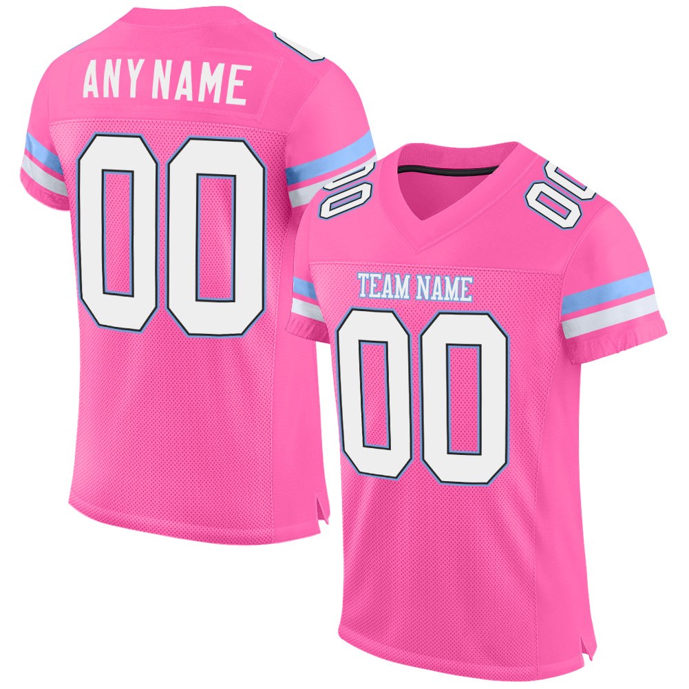 Custom Pink White-Light Blue Mesh Authentic Football Jersey photo 1