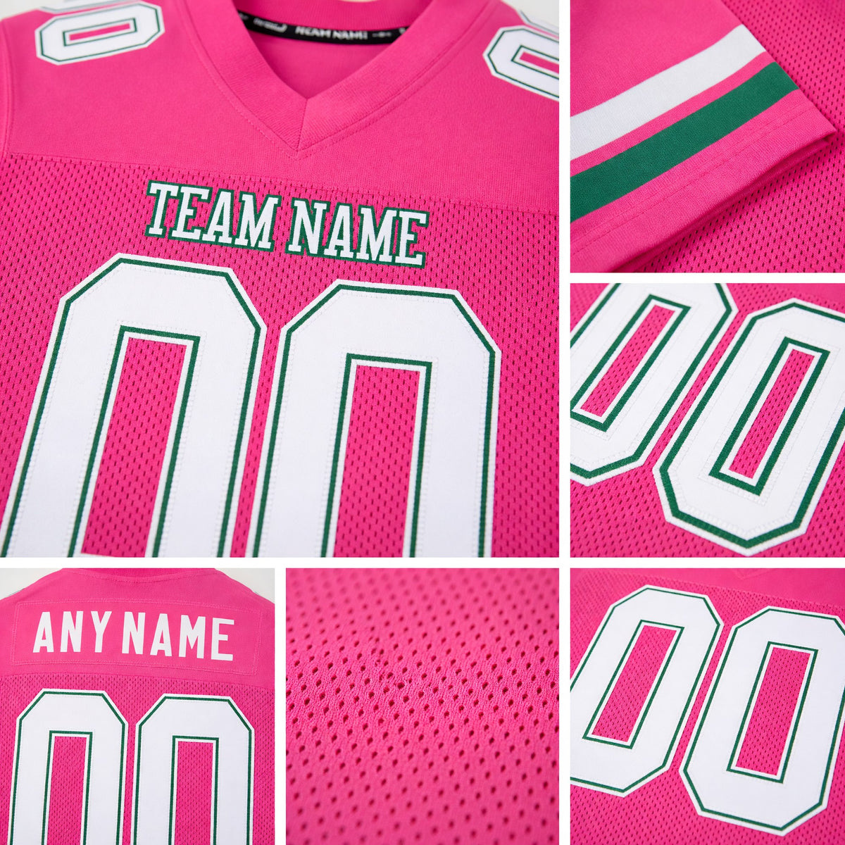 Custom Pink White-Kelly Green Mesh Authentic Football Jersey detail