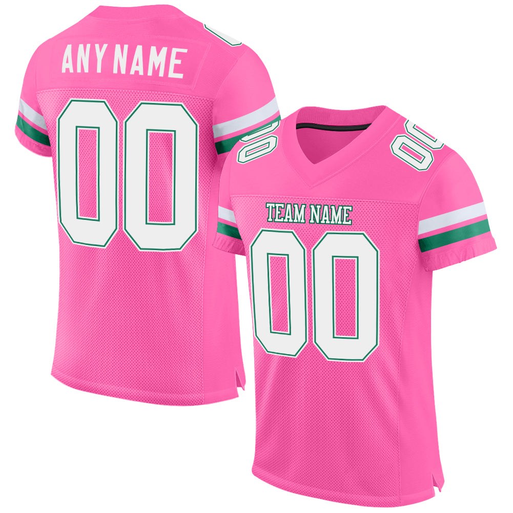 Custom Pink White-Kelly Green Mesh Authentic Football Jersey photo 1
