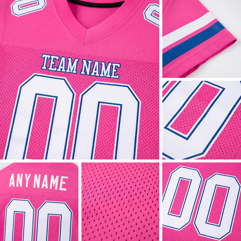 Custom Pink White-Royal Mesh Authentic Football Jersey detail