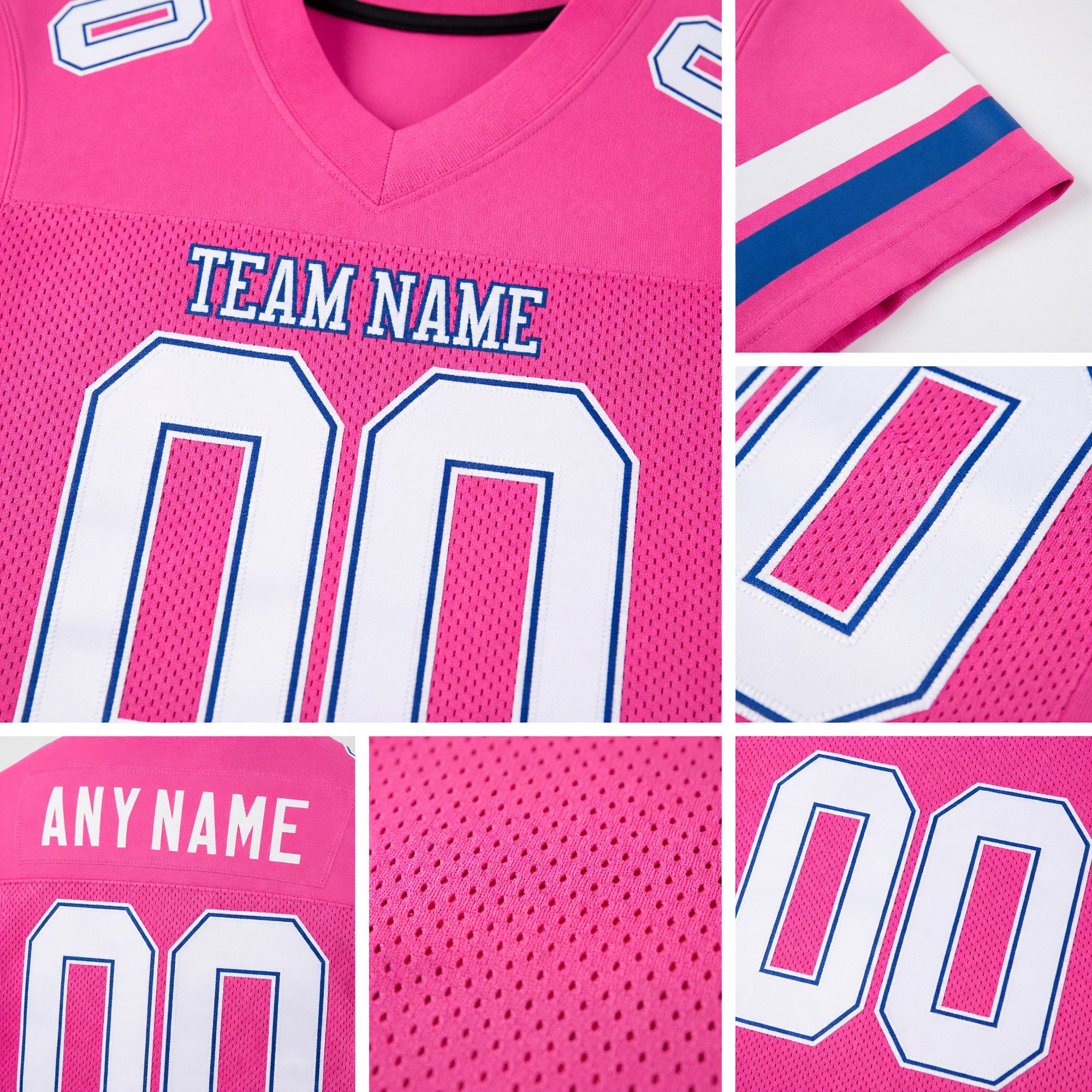 Custom Pink White-Royal Mesh Authentic Football Jersey detail