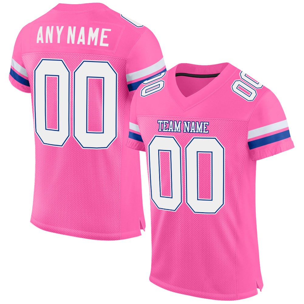 Custom Pink White-Royal Mesh Authentic Football Jersey photo 1