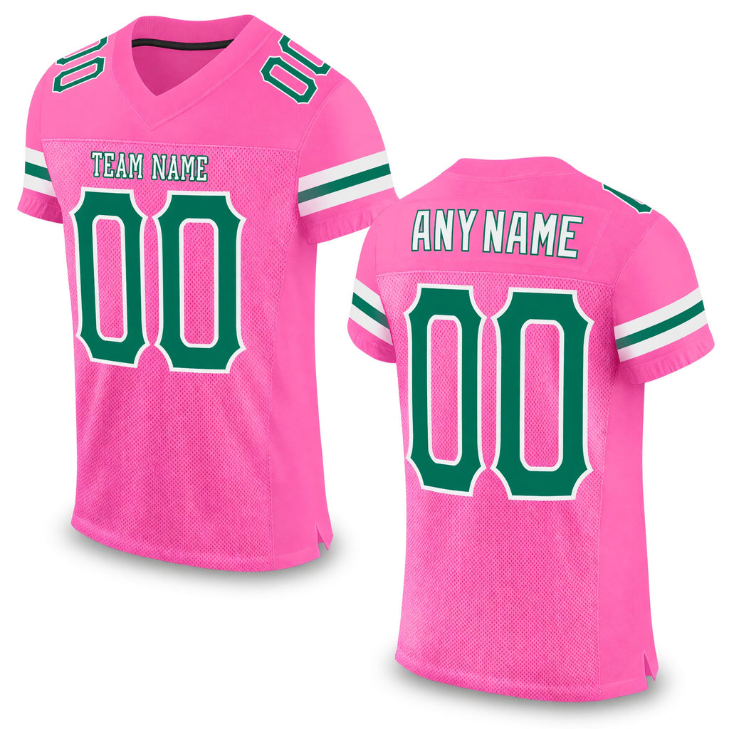 Custom Pink Kelly Green-White Mesh Authentic Football Jersey