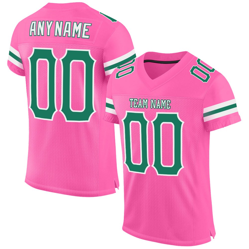 Custom Pink Kelly Green-White Mesh Authentic Football Jersey photo 1