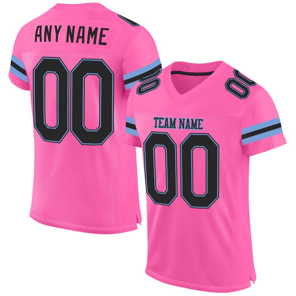 Custom Pink Black-Light Blue Mesh Authentic Football Jersey photo 1