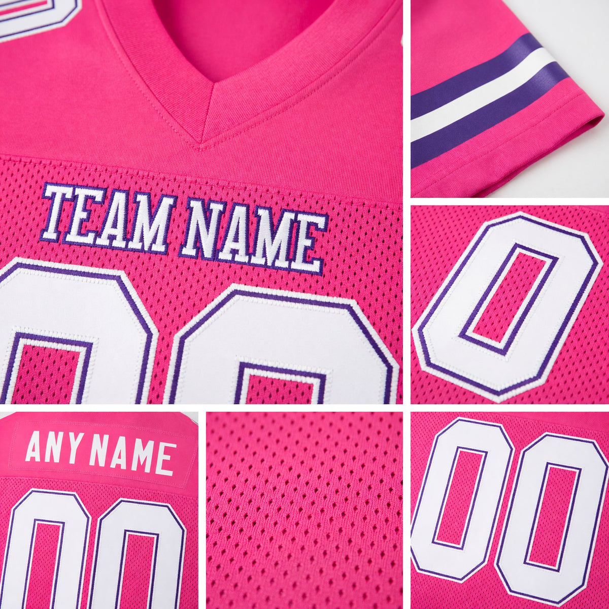 Custom Pink White-Purple Mesh Authentic Football Jersey detail