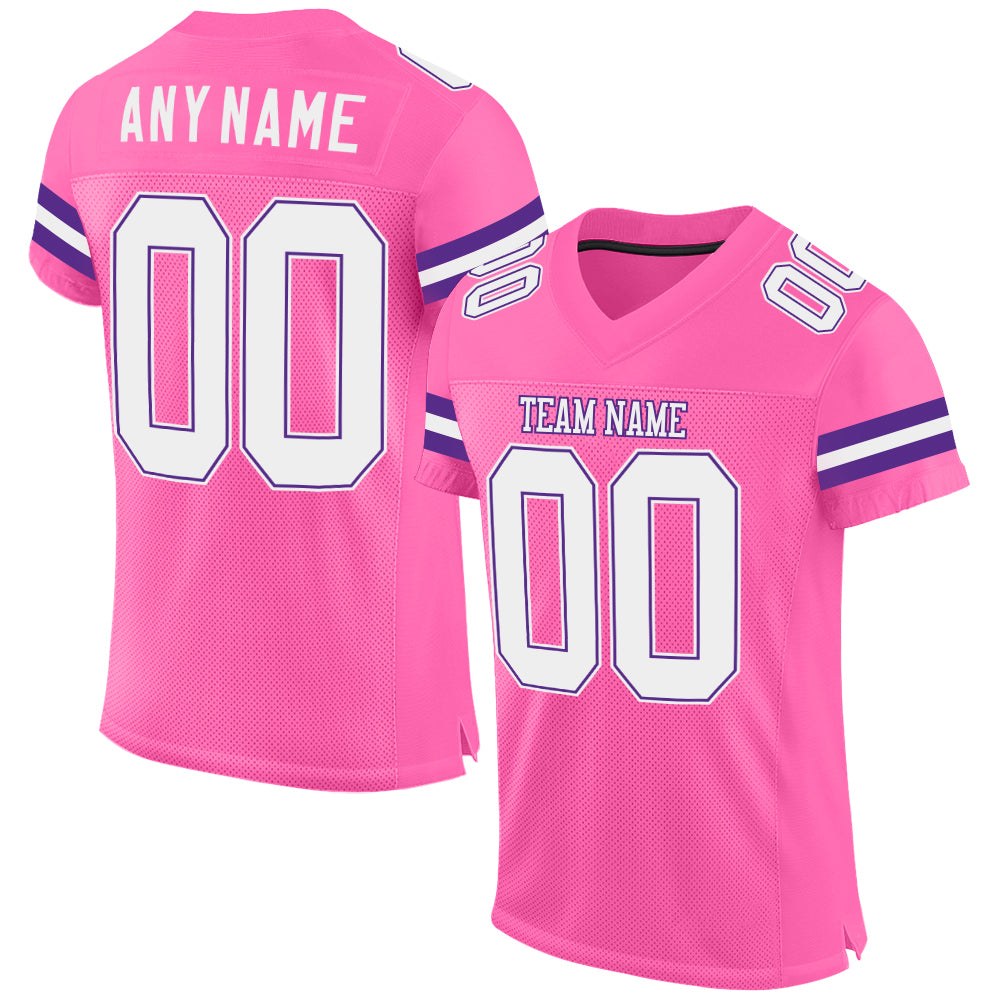 Custom Pink White-Purple Mesh Authentic Football Jersey photo 1
