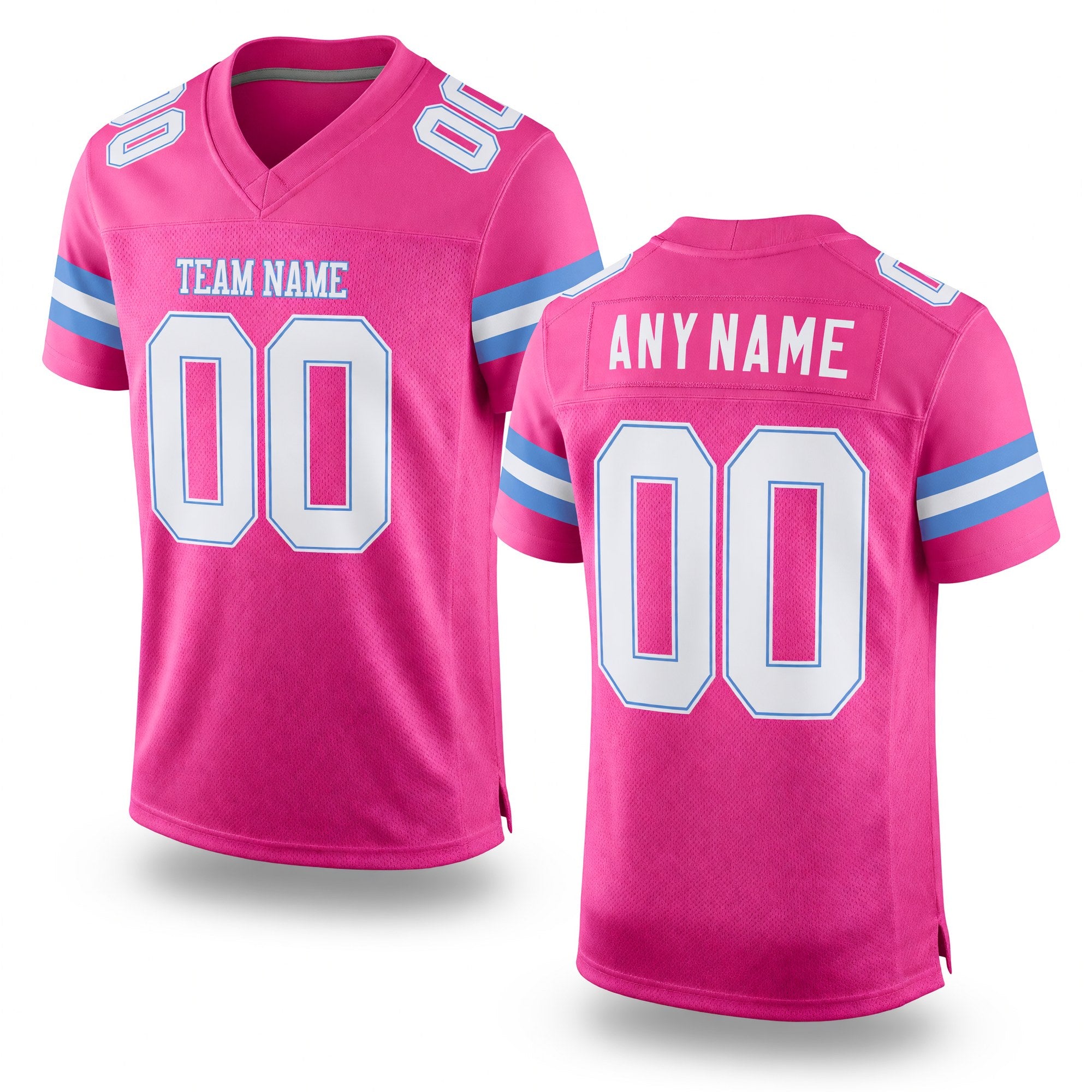 Custom Pink White-Light Blue Mesh Authentic Football Jersey