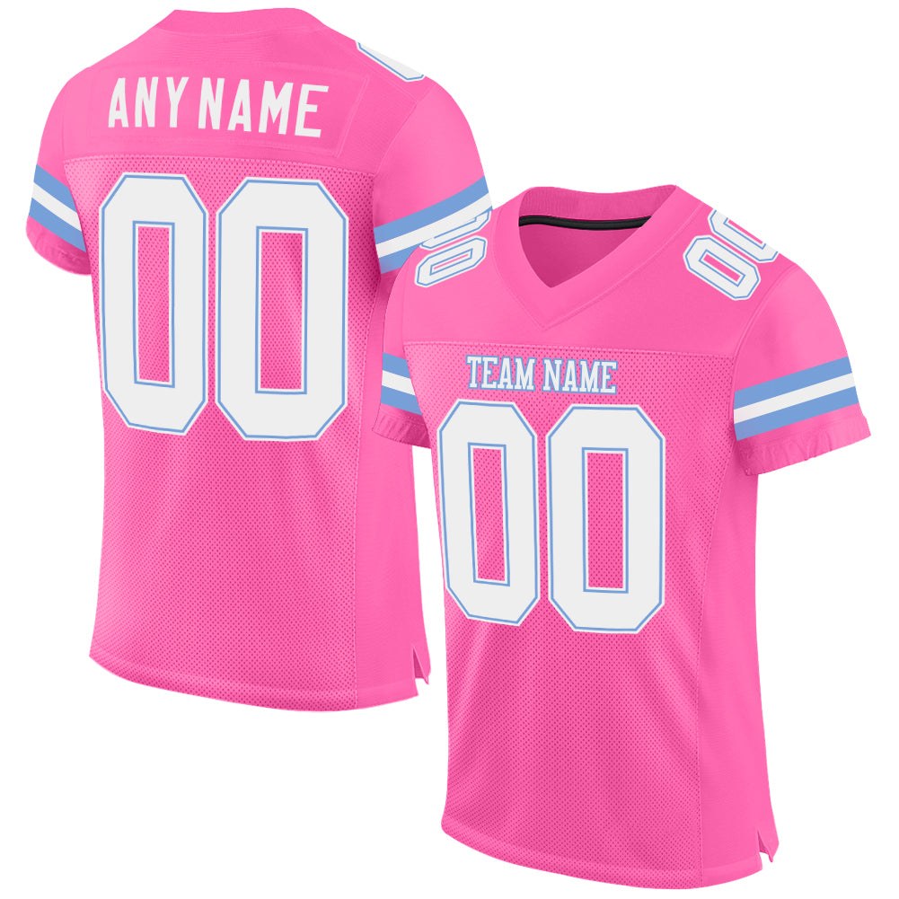 Custom Pink White-Light Blue Mesh Authentic Football Jersey photo 1