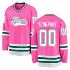 Custom Pink White-Kelly Green Hockey Jersey