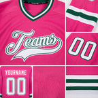 Custom Pink White-Kelly Green Hockey Jersey detail
