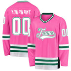Custom Pink White-Kelly Green Hockey Jersey photo 1