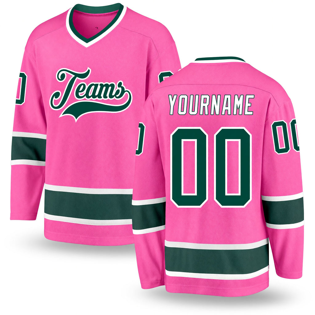 Custom Pink Green-White Hockey Jersey