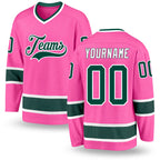 Custom Pink Green-White Hockey Jersey