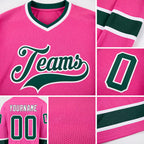 Custom Pink Green-White Hockey Jersey detail