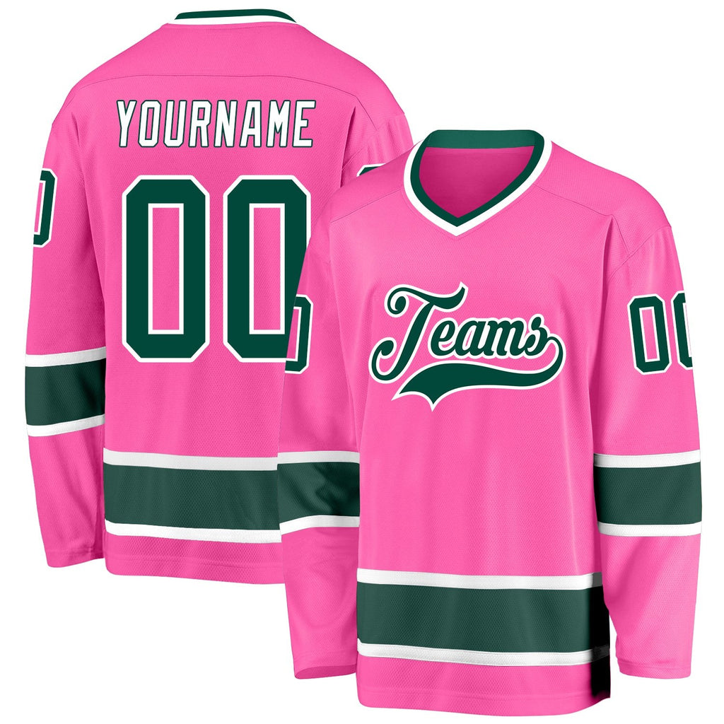 Custom Pink Green-White Hockey Jersey photo 1