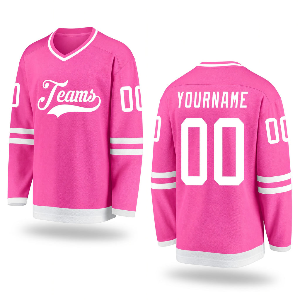 Custom Pink White Hockey Jersey
