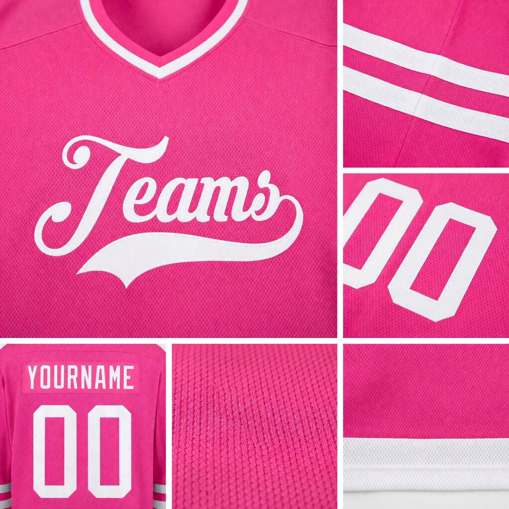 Custom Pink White Hockey Jersey detail