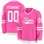 Custom Pink White Hockey Jersey photo 1