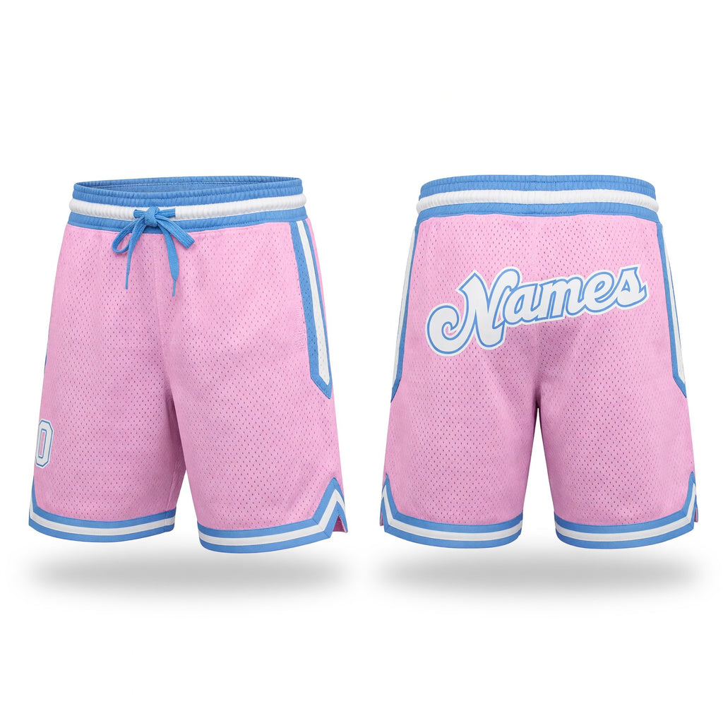 Custom Light Pink White-Light Blue Authentic Throwback Basketball Shorts