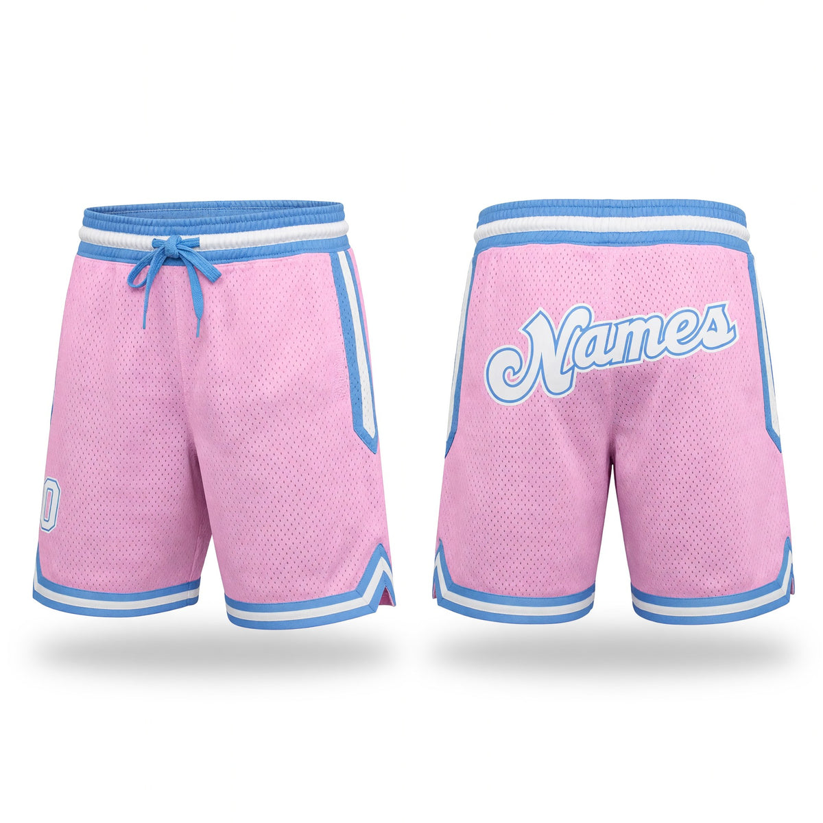 Custom Light Pink White-Light Blue Authentic Throwback Basketball Shorts