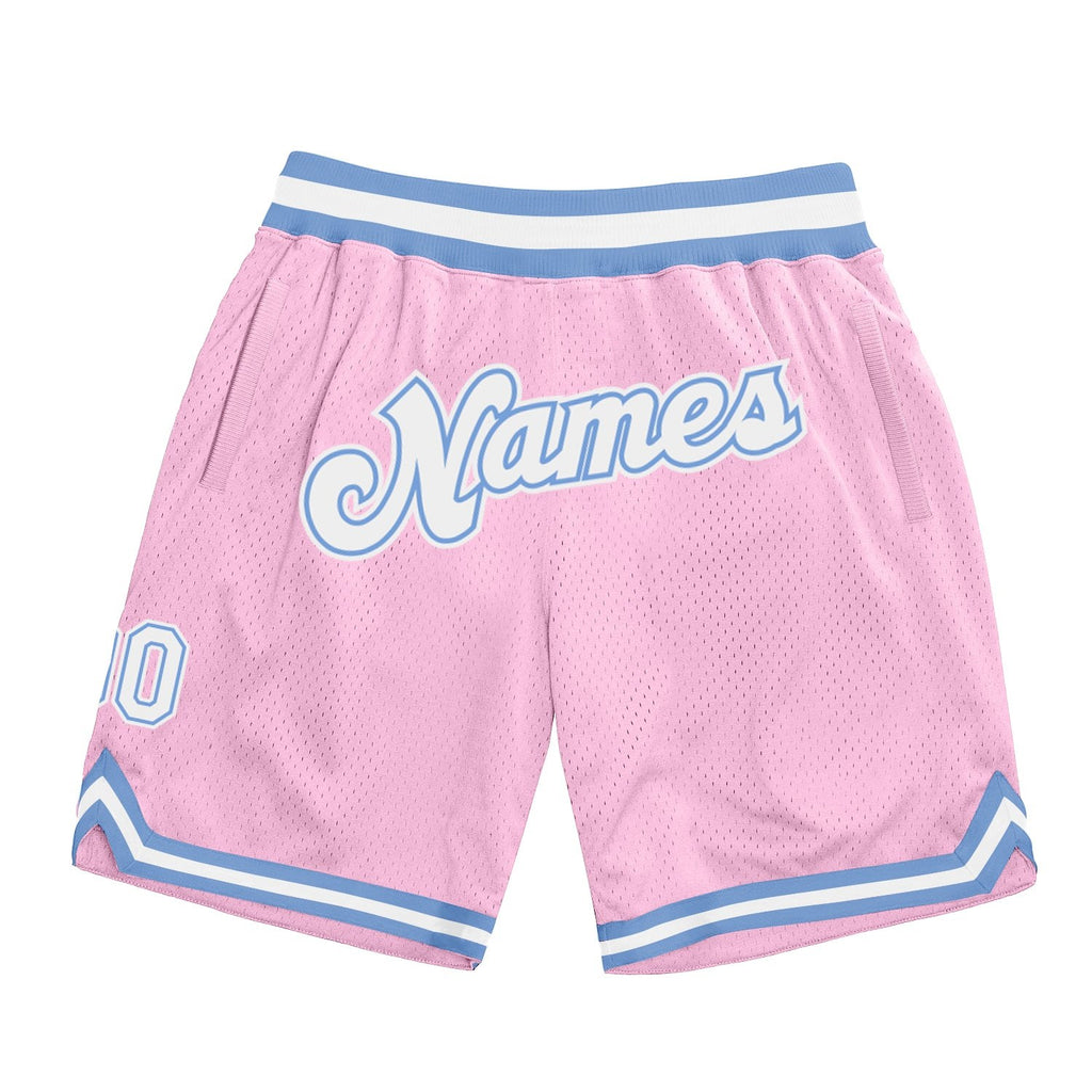 Custom Light Pink White-Light Blue Authentic Throwback Basketball Shorts photo 1