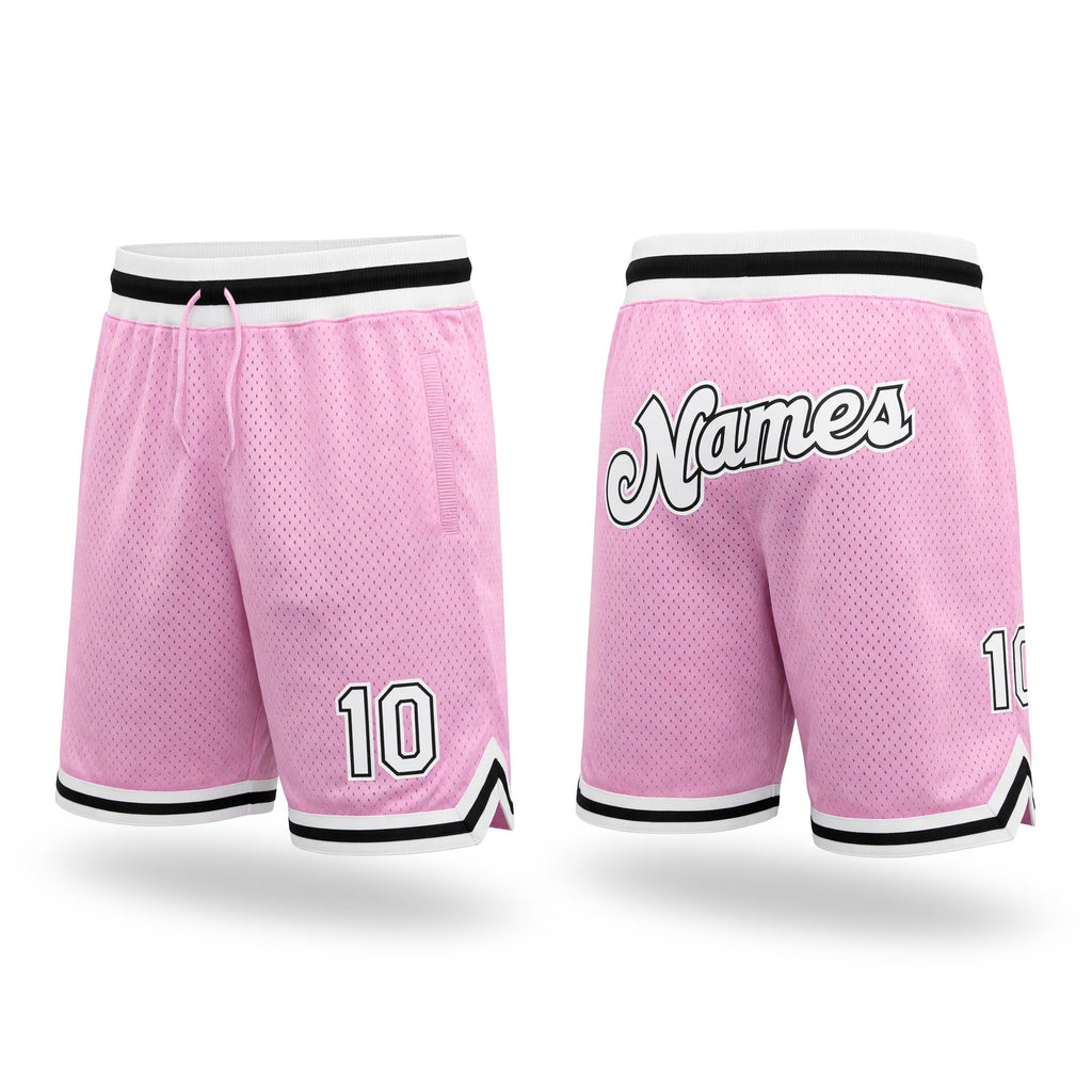 Custom Light Pink White-Black Authentic Throwback Basketball Shorts