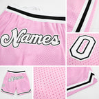 Custom Light Pink White-Black Authentic Throwback Basketball Shorts detail