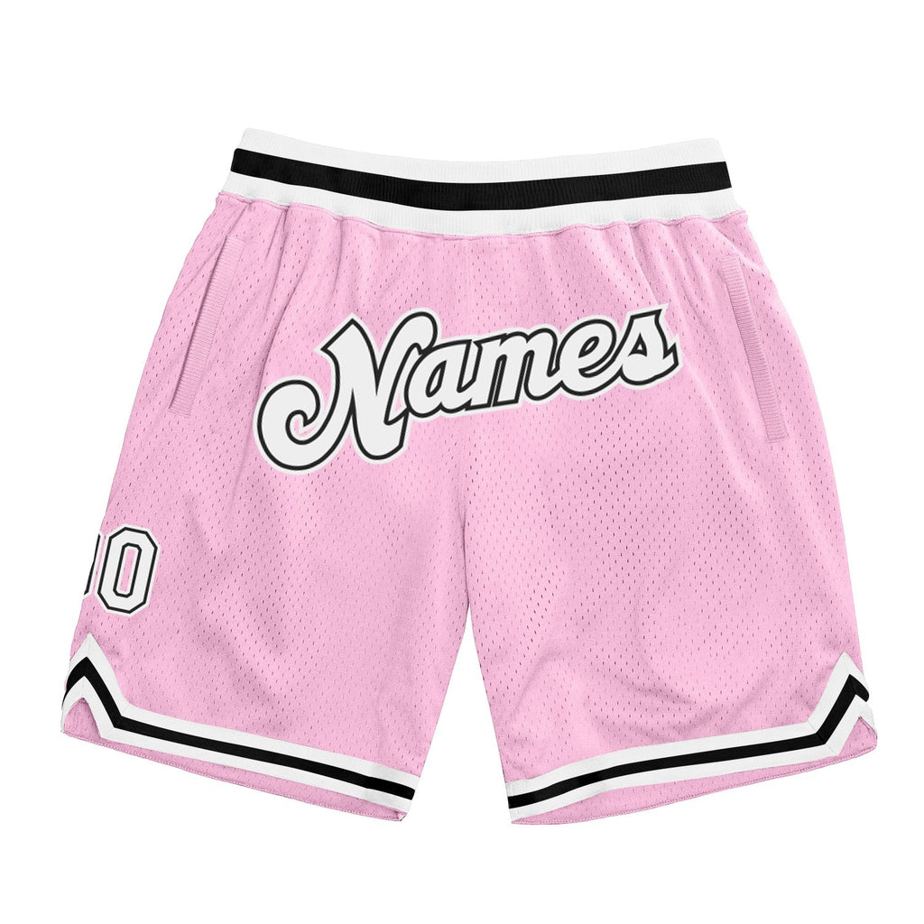 Custom Light Pink White-Black Authentic Throwback Basketball Shorts photo 1