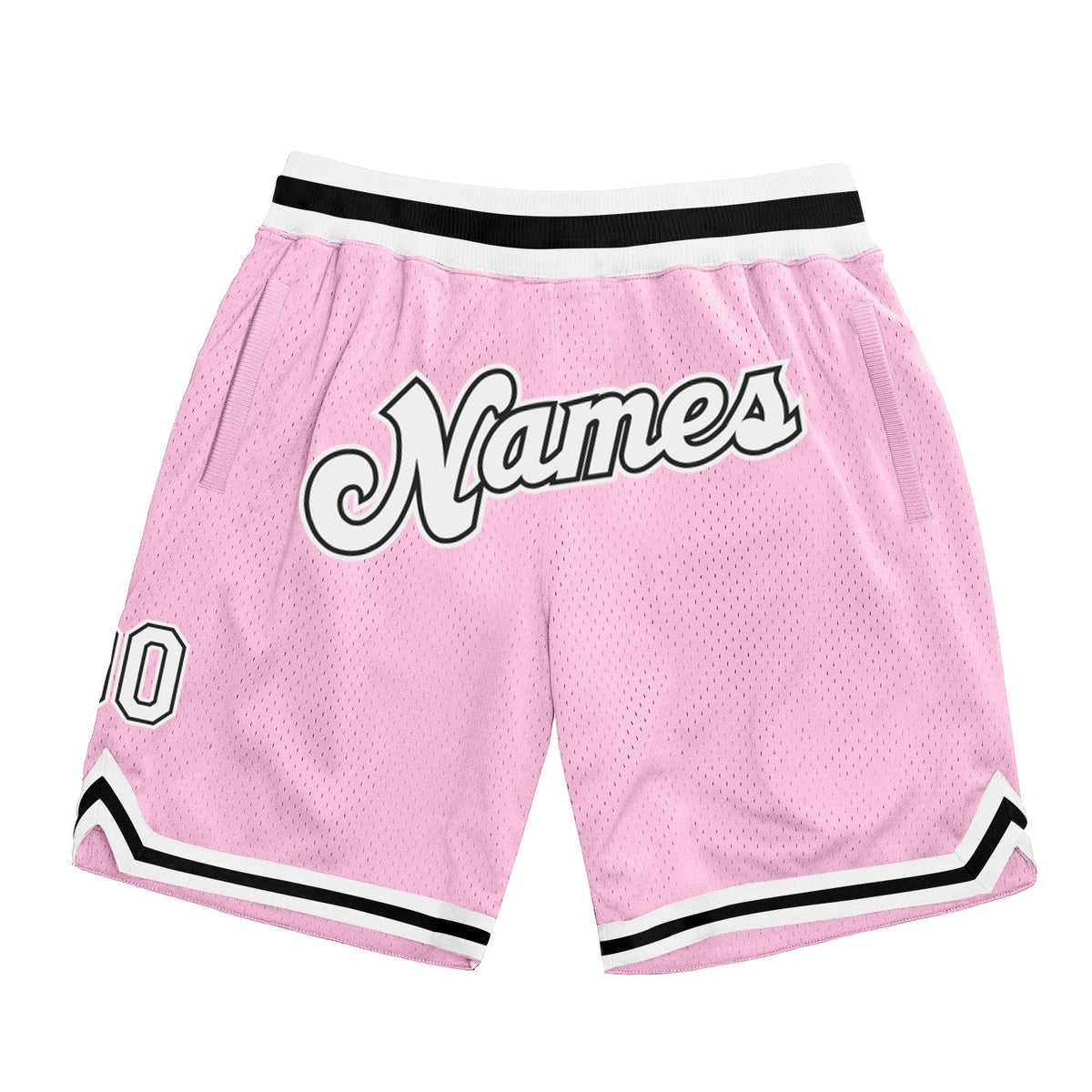 Custom Light Pink White-Black Authentic Throwback Basketball Shorts photo 1
