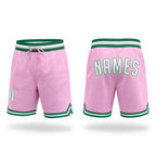 Custom Light Pink White-Kelly Green Authentic Throwback Basketball Shorts