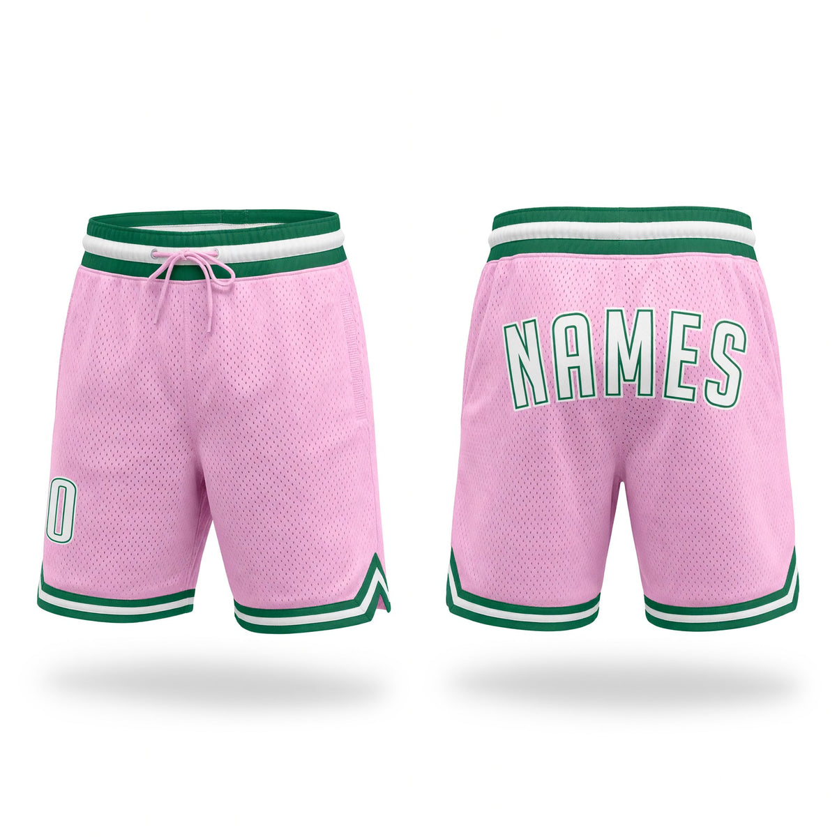 Custom Light Pink White-Kelly Green Authentic Throwback Basketball Shorts