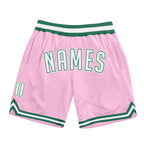 Custom Light Pink White-Kelly Green Authentic Throwback Basketball Shorts photo 1