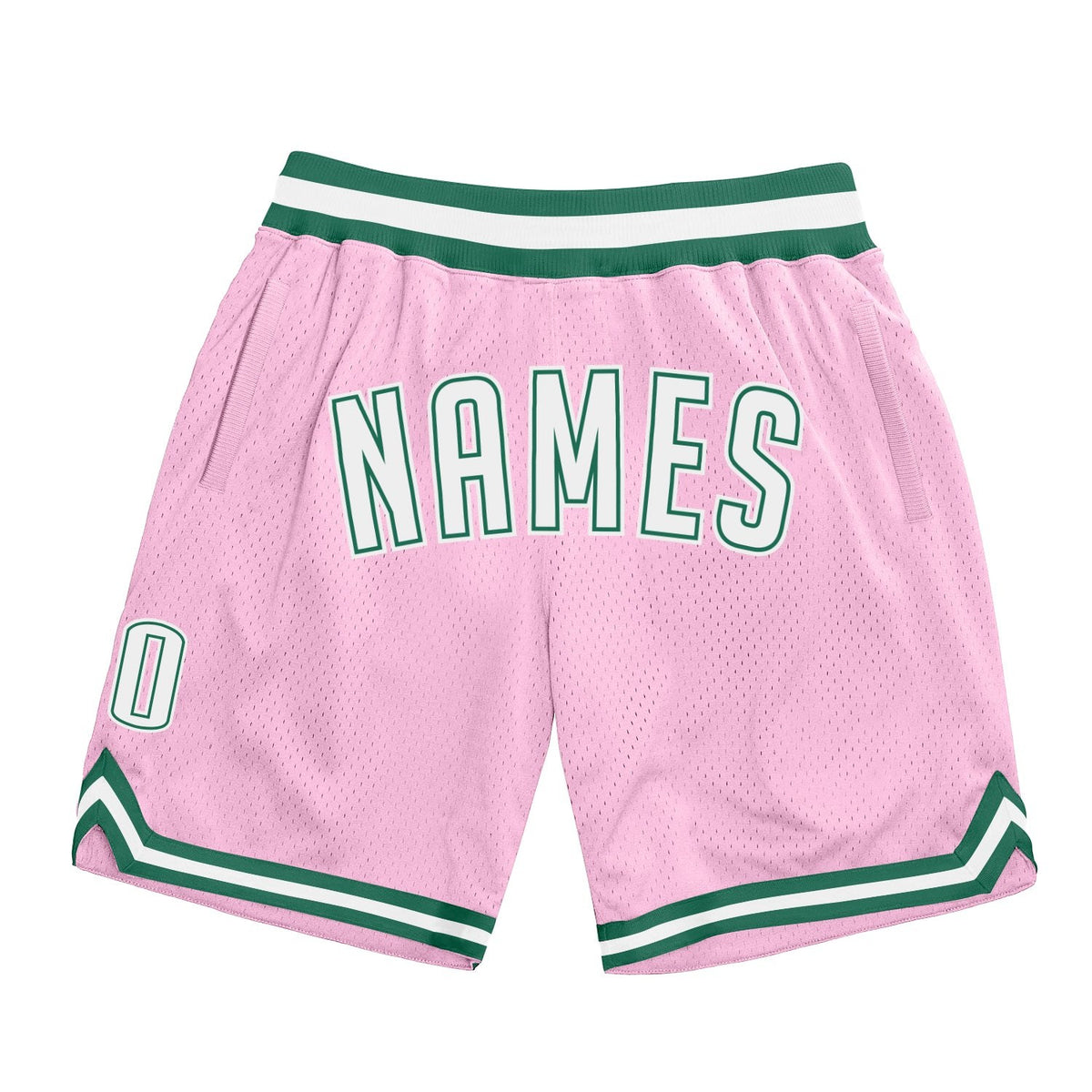 Custom Light Pink White-Kelly Green Authentic Throwback Basketball Shorts photo 1