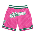 Custom Pink White Pinstripe White-Kelly Green Authentic Basketball Shorts photo 1